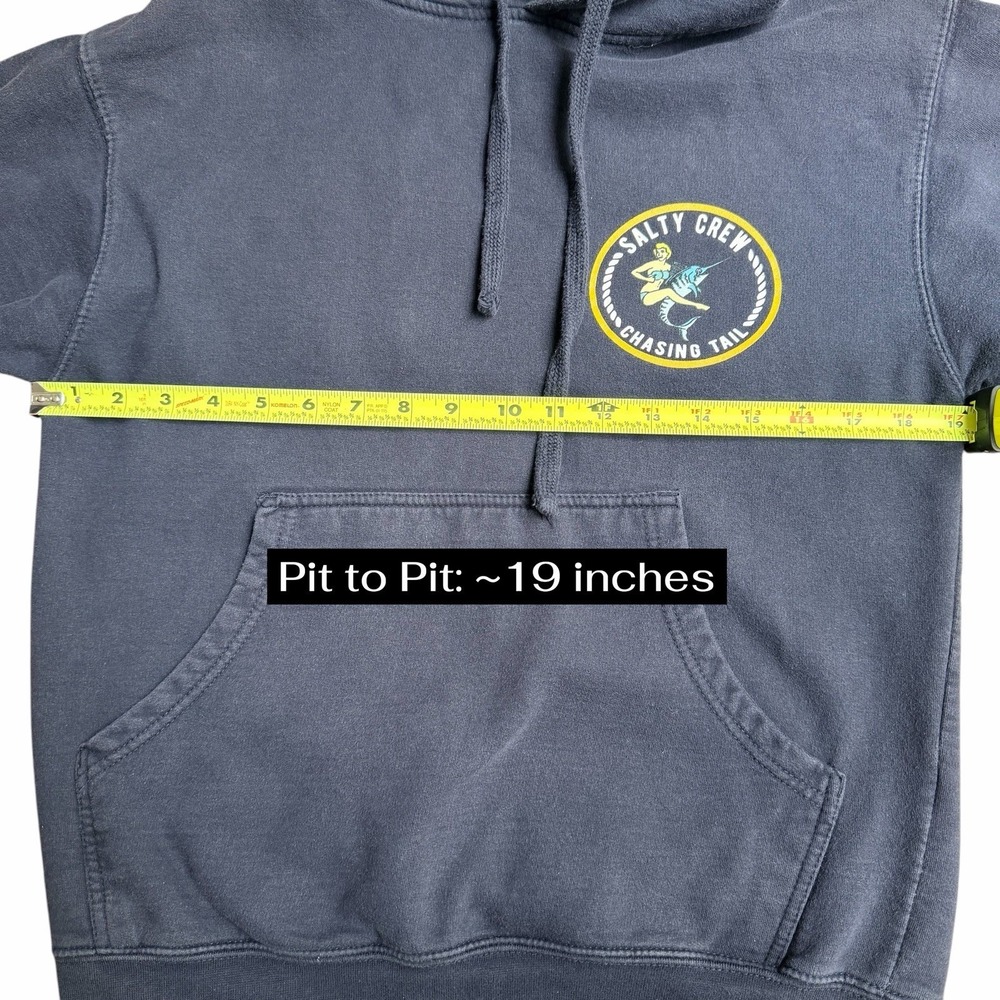 Salty Crew Hoodie Mens Navy Chasing Tail Graphic Surf Fishing Pullover Small - Picture 6 of 8